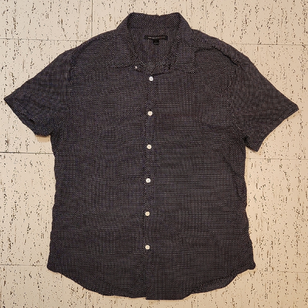 John Varvatos Black & Whit Polka Dot Button Down Short Sleeve Casual Dress Shirt